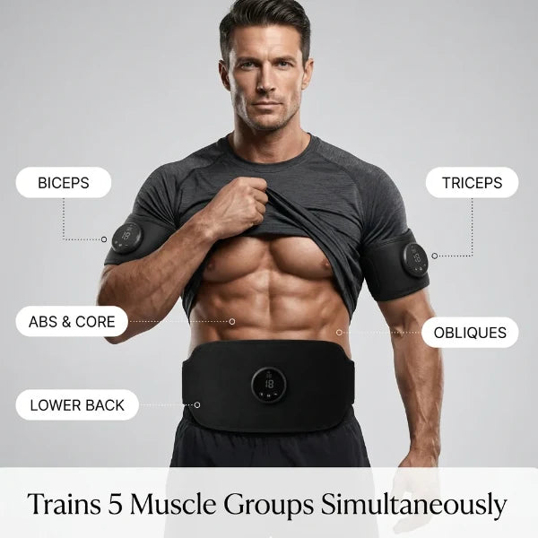 LumiAB EMS Ab Stimulator Belt – 12 Modes & 19 Intensity Levels | Full Body Muscle Toning for Core, Arms & Legs