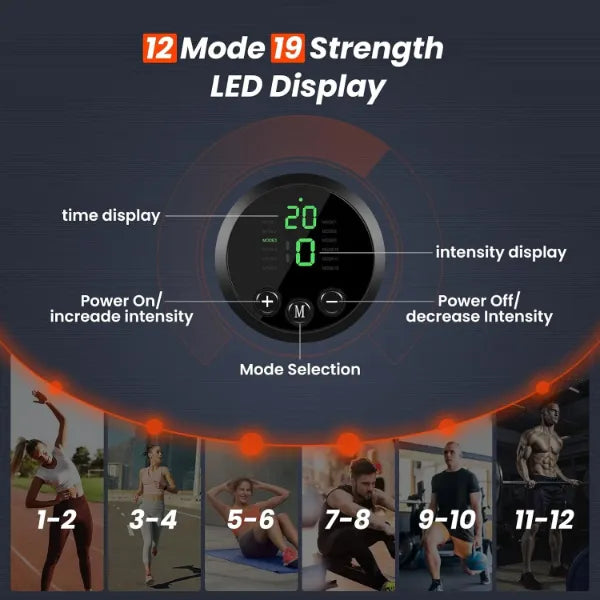 LumiAB EMS Ab Stimulator Belt – 12 Modes & 19 Intensity Levels | Full Body Muscle Toning for Core, Arms & Legs