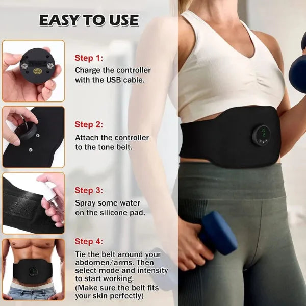 LumiAB EMS Ab Stimulator Belt – 12 Modes & 19 Intensity Levels | Full Body Muscle Toning for Core, Arms & Legs