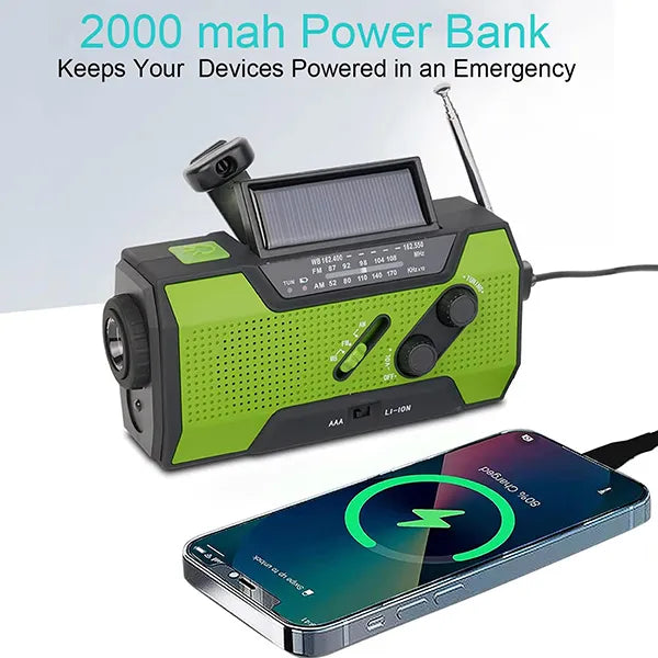 AleSkio Emergency Weather Radio – NOAA, Hand Crank, Solar & USB, Power Bank, SOS Alarm & Flashlight