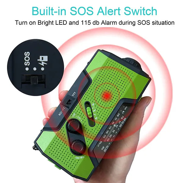 AleSkio Emergency Weather Radio – NOAA, Hand Crank, Solar & USB, Power Bank, SOS Alarm & Flashlight