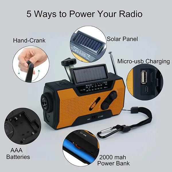 AleSkio Emergency Weather Radio – NOAA, Hand Crank, Solar & USB, Power Bank, SOS Alarm & Flashlight
