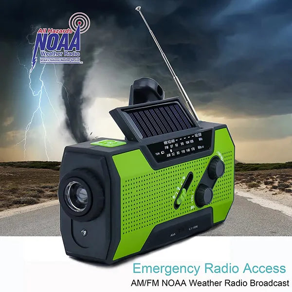 AleSkio Emergency Weather Radio – NOAA, Hand Crank, Solar & USB, Power Bank, SOS Alarm & Flashlight