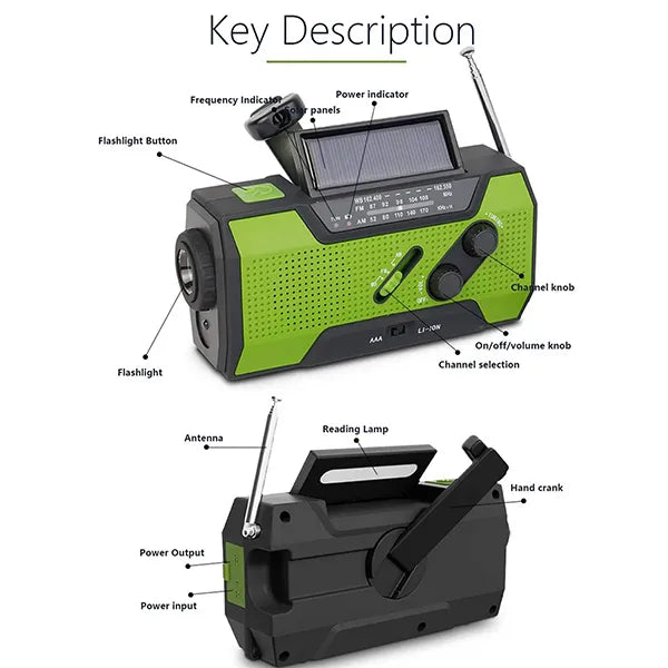 AleSkio Emergency Weather Radio – NOAA, Hand Crank, Solar & USB, Power Bank, SOS Alarm & Flashlight