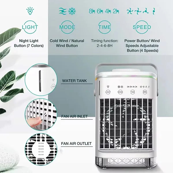 BaliAir 3-in-1 Portable Air Conditioner – Mini Air Cooler with Humidifier & LED Night Light for Home, Office & Desktop