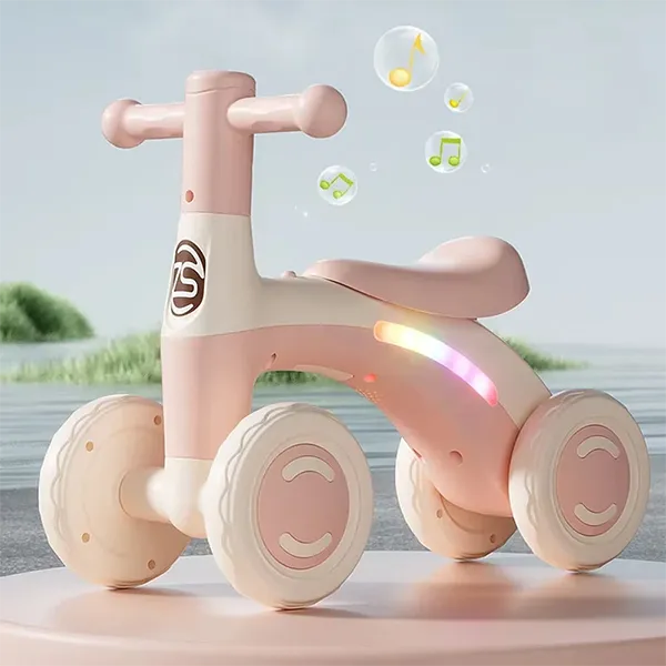 RiDroKit Toddler Balance Bike – 4-Wheel First Bike with Colorful Lights, Adjustable Seat for Ages 12–24 Months