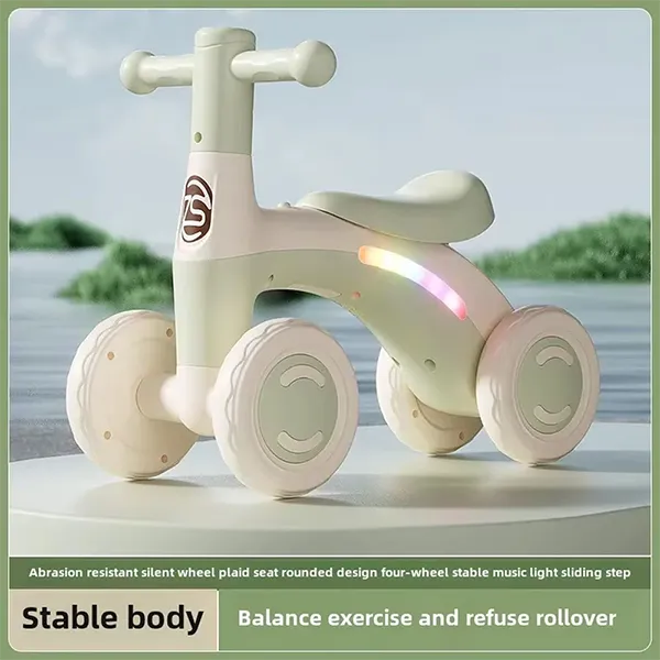 RiDroKit Toddler Balance Bike – 4-Wheel First Bike with Colorful Lights, Adjustable Seat for Ages 12–24 Months