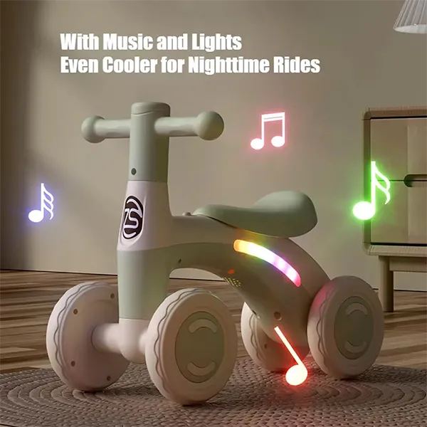 RiDroKit Toddler Balance Bike – 4-Wheel First Bike with Colorful Lights, Adjustable Seat for Ages 12–24 Months