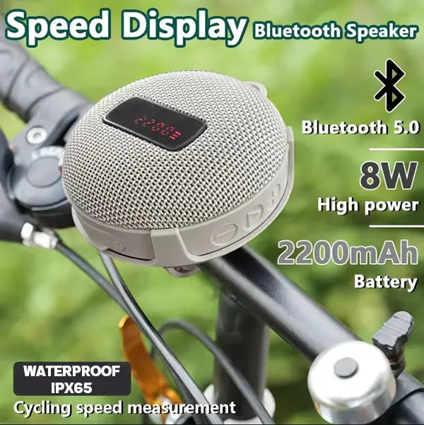 BikeSpear Bike Speaker – 8W Wireless Bluetooth, IPX7 Waterproof, LED Speed Display, 2200mAh Battery
