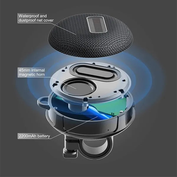BikeSpear Bike Speaker – 8W Wireless Bluetooth, IPX7 Waterproof, LED Speed Display, 2200mAh Battery