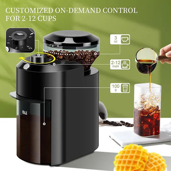 Burrio Electric Burr Coffee Grinder – 28 Grind Settings, 12 Cups, Stainless Steel