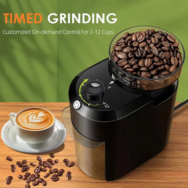Burrio Electric Burr Coffee Grinder – 28 Grind Settings, 12 Cups, Stainless Steel