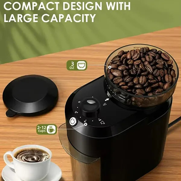 Burrio Electric Burr Coffee Grinder – 28 Grind Settings, 12 Cups, Stainless Steel