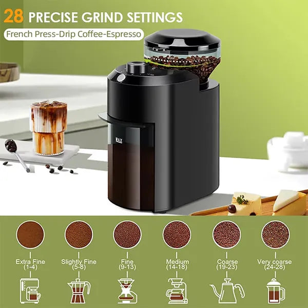 Burrio Electric Burr Coffee Grinder – 28 Grind Settings, 12 Cups, Stainless Steel