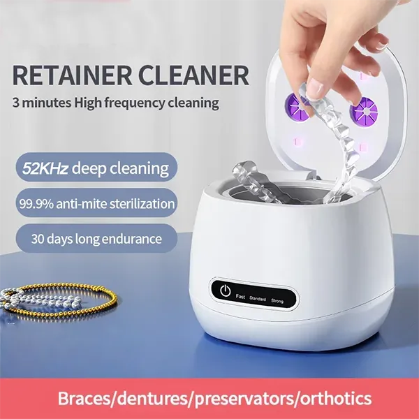 N3DomiX Ultrasonic Denture Cleaner with UV Sterilizer – 52kHz Cleaning Pod, 200ML Wireless, for Dentures, Aligners, Retainers & Jewelry