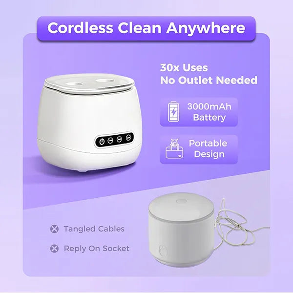 N3DomiX Ultrasonic Denture Cleaner with UV Sterilizer – 52kHz Cleaning Pod, 200ML Wireless, for Dentures, Aligners, Retainers & Jewelry