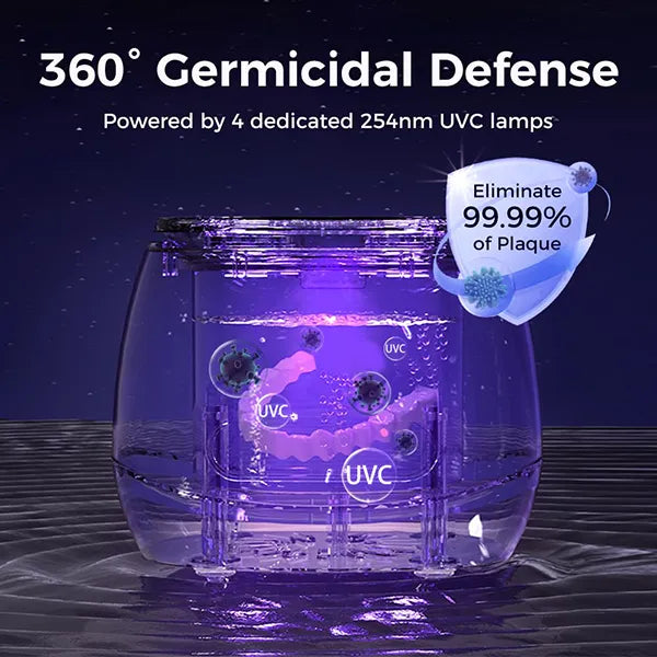 N3DomiX Ultrasonic Denture Cleaner with UV Sterilizer – 52kHz Cleaning Pod, 200ML Wireless, for Dentures, Aligners, Retainers & Jewelry