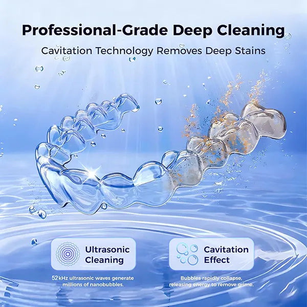 N3DomiX Ultrasonic Denture Cleaner with UV Sterilizer – 52kHz Cleaning Pod, 200ML Wireless, for Dentures, Aligners, Retainers & Jewelry