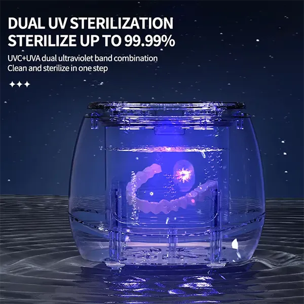 N3DomiX Ultrasonic Denture Cleaner with UV Sterilizer – 52kHz Cleaning Pod, 200ML Wireless, for Dentures, Aligners, Retainers & Jewelry