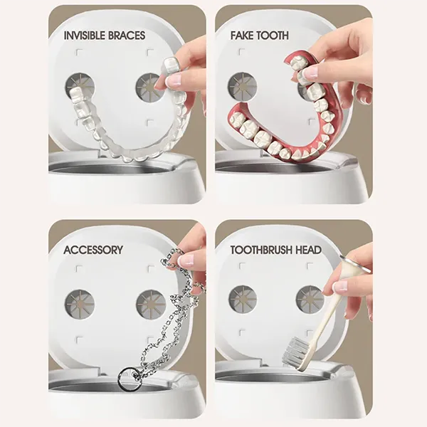 N3DomiX Ultrasonic Denture Cleaner with UV Sterilizer – 52kHz Cleaning Pod, 200ML Wireless, for Dentures, Aligners, Retainers & Jewelry