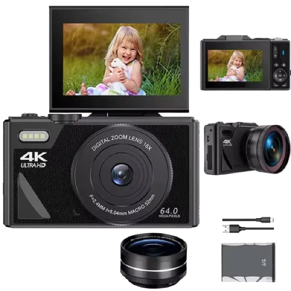 CamTravel 4K Compact Travel Camera – 64MP, WiFi, 18X Zoom, 3.0" Flip Screen | Vlogging & Photography