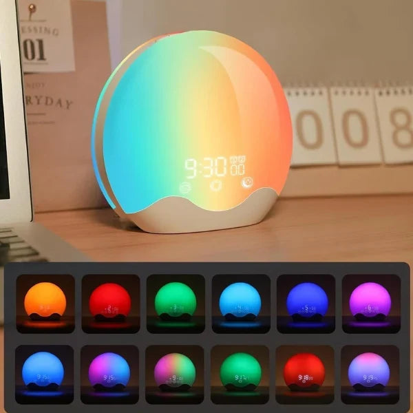 SunyClok Dawn Simulator Alarm Clock – Sunrise Wake-Up Light with 10,000 Lux, 12-Color Night Light & Sleep Aid