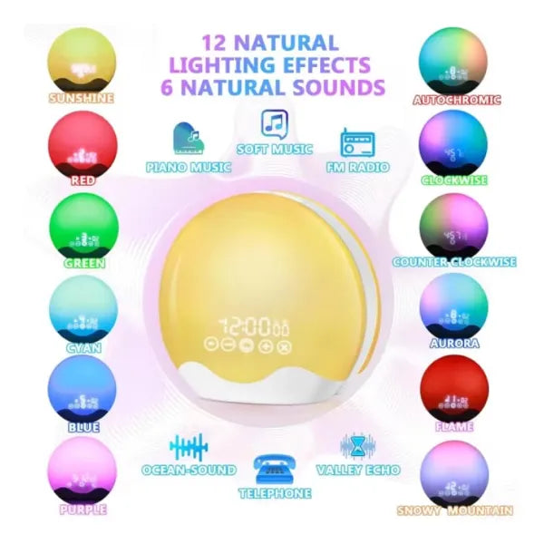 SunyClok Dawn Simulator Alarm Clock – Sunrise Wake-Up Light with 10,000 Lux, 12-Color Night Light & Sleep Aid