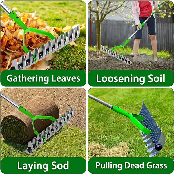 OmiRak3 Dethatching Rake – Double-Sided Stainless Steel Thatch Rake, 4-Section Adjustable Handle, Heavy Duty Dead Grass Removal