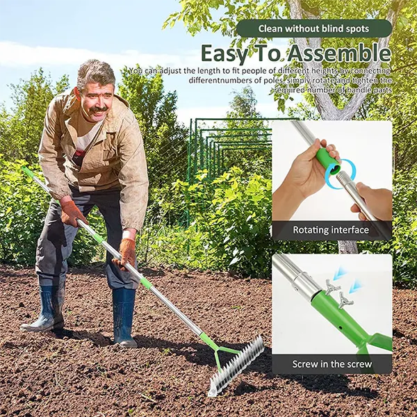 OmiRak3 Dethatching Rake – Double-Sided Stainless Steel Thatch Rake, 4-Section Adjustable Handle, Heavy Duty Dead Grass Removal