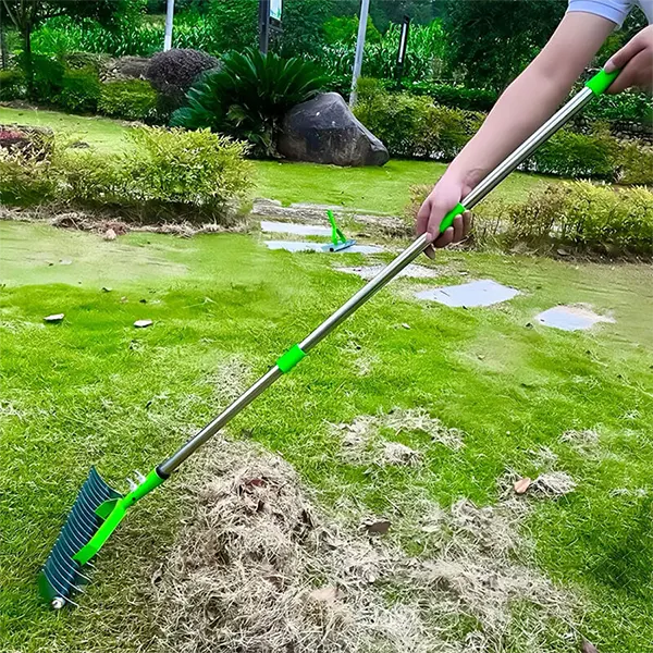 OmiRak3 Dethatching Rake – Double-Sided Stainless Steel Thatch Rake, 4-Section Adjustable Handle, Heavy Duty Dead Grass Removal
