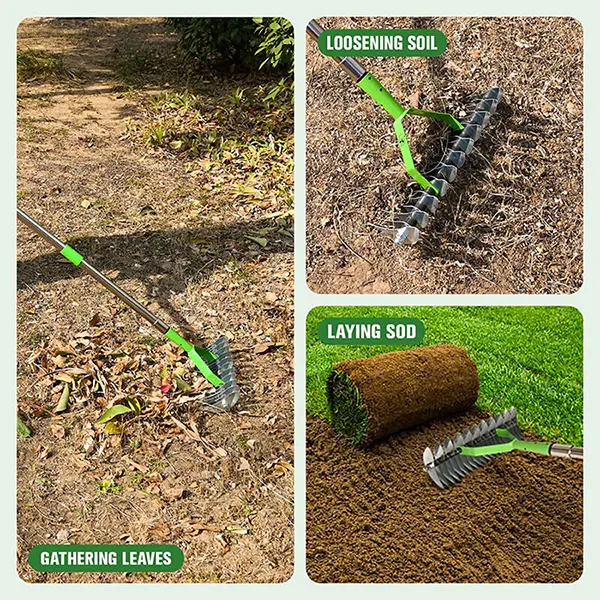 OmiRak3 Dethatching Rake – Double-Sided Stainless Steel Thatch Rake, 4-Section Adjustable Handle, Heavy Duty Dead Grass Removal
