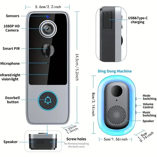 OliCam KZ Wireless Video Doorbell Camera – 1080P AI Night Vision, 4000mAh Battery, 2-Way Audio, No Subscription