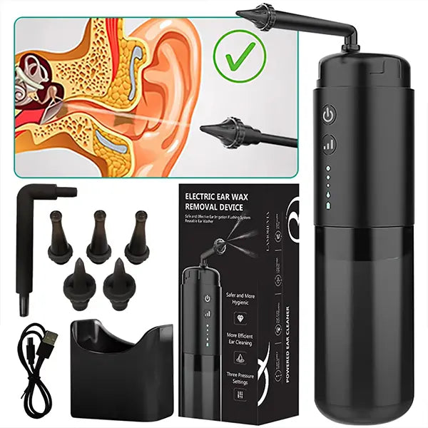 DomiE5 Electric Ear Wax Removal Kit – Water-Powered Irrigator, 4 Pressure Modes, 6-Piece Kit, USB Rechargeable, Waterproof