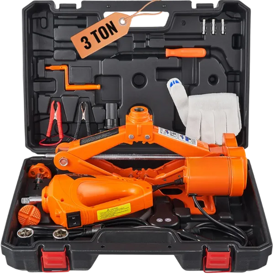 JakyCar Electric Car Jack – 3 Ton 12V Scissor Jack with Impact Wrench, Dual Saddles & Remote Control