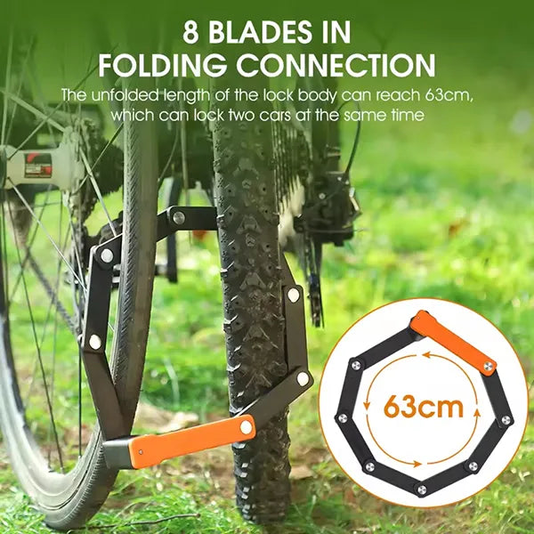 FaveLock Heavy Duty Folding Bike Lock – 63cm Anti-Theft with Holder & 3 Keys for Bikes & Scooters