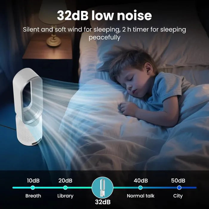 MolyFans Bladeless Tower Fan – 20", Air Purification, 8 Speeds, 90° Oscillation, Remote & 120-Min Timer