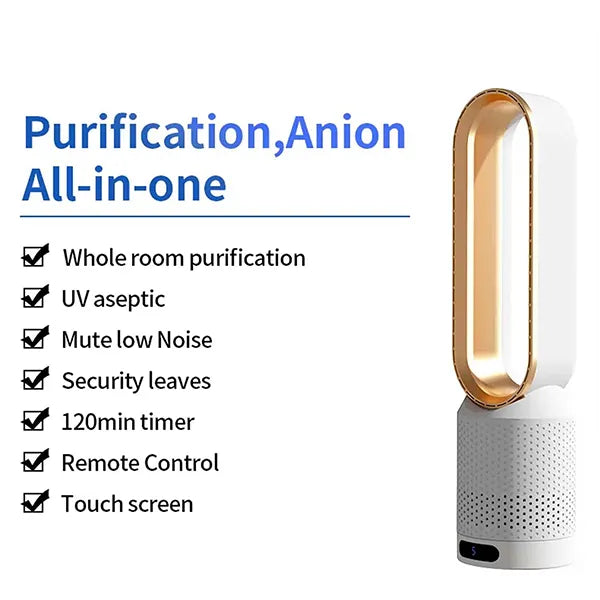 MolyFans Bladeless Tower Fan – 20", Air Purification, 8 Speeds, 90° Oscillation, Remote & 120-Min Timer