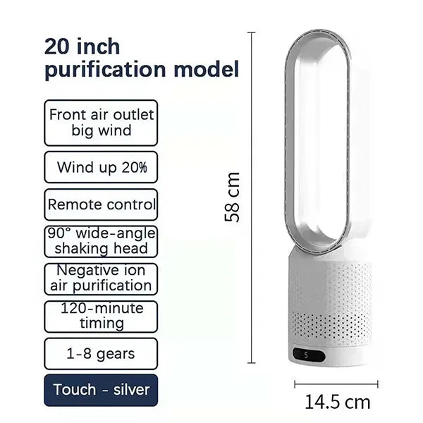 MolyFans Bladeless Tower Fan – 20", Air Purification, 8 Speeds, 90° Oscillation, Remote & 120-Min Timer