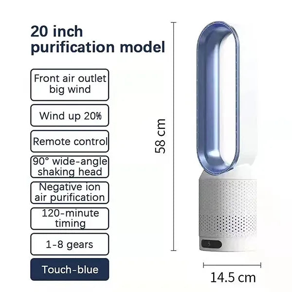 MolyFans Bladeless Tower Fan with Air Purification – 20", 90° Oscillation, 8 Speeds, Remote Control, 120-Min Timer