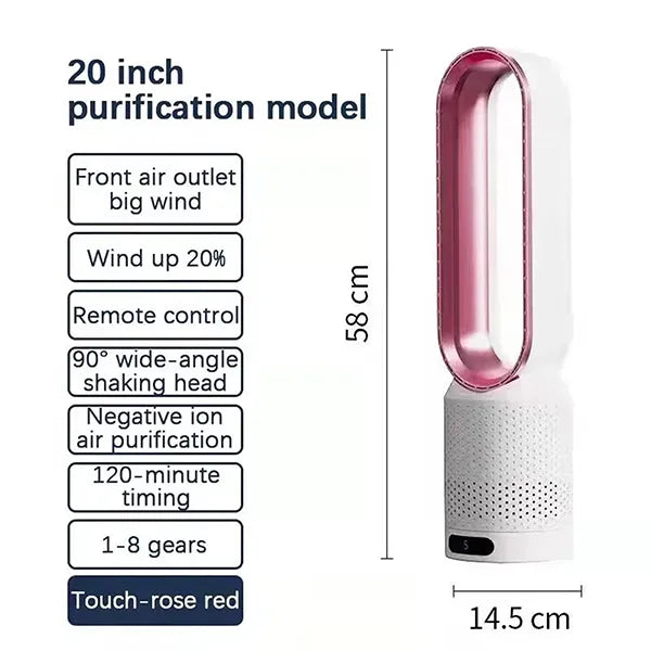 MolyFans Bladeless Tower Fan – 20", Air Purification, 8 Speeds, 90° Oscillation, Remote & 120-Min Timer