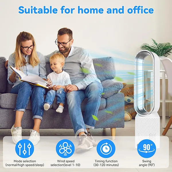 MolyFans Bladeless Tower Fan with Air Purification – 20", 90° Oscillation, 8 Speeds, Remote Control, 120-Min Timer