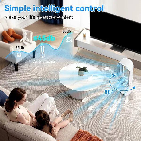 MolyFans Bladeless Tower Fan with Air Purification – 20", 90° Oscillation, 8 Speeds, Remote Control, 120-Min Timer