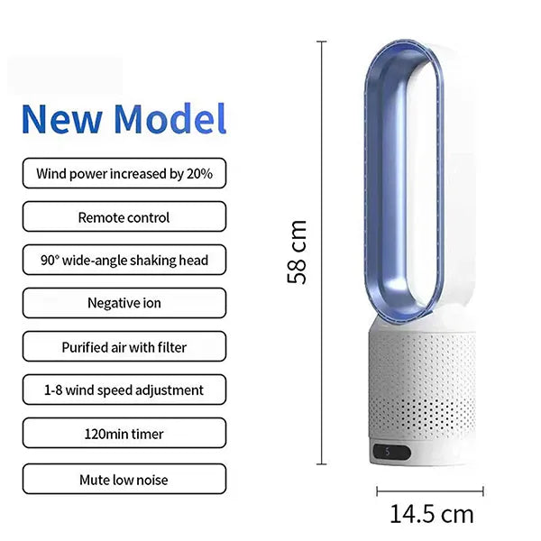 MolyFans Bladeless Tower Fan with Air Purification – 20", 90° Oscillation, 8 Speeds, Remote Control, 120-Min Timer