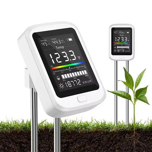 Famipheer 6-in-1 Soil pH Tester – Rechargeable Digital Meter with LCD Display for pH, Moisture, Temperature, Sunlight & Fertility