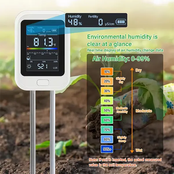 Famipheer X2 6-in-1 Soil pH Tester – Rechargeable Digital Meter with LCD Display for pH, Moisture, Temperature, Sunlight & Fertility