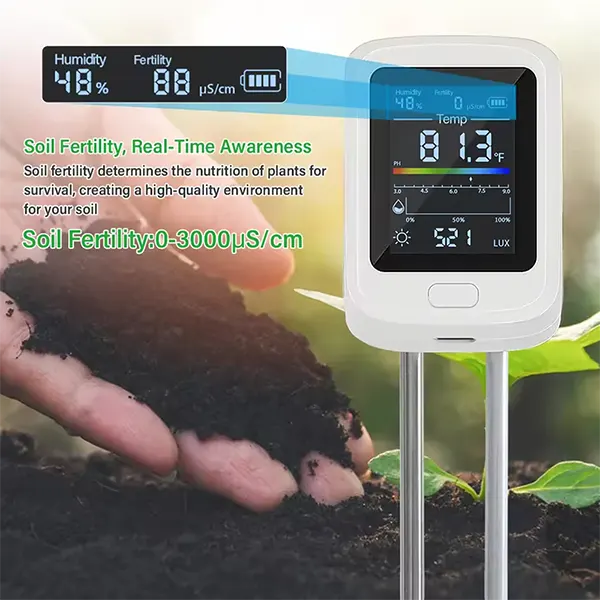 AmiSol3 6-in-1 Soil pH Tester – Rechargeable Digital Meter with LCD Display for pH, Moisture, Temperature, Sunlight & Fertility