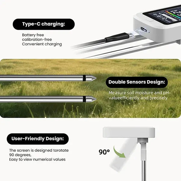 Famipheer 6-in-1 Soil pH Tester – Rechargeable Digital Meter with LCD Display for pH, Moisture, Temperature, Sunlight & Fertility