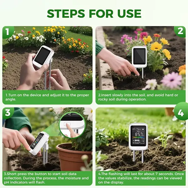 Famipheer 6-in-1 Soil pH Tester – Rechargeable Digital Meter with LCD Display for pH, Moisture, Temperature, Sunlight & Fertility
