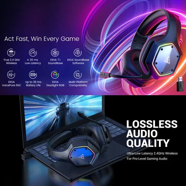 DarkEcho Wireless Gaming Headset – 2.4GHz, 7.1 Surround Sound, ENC Mic, RGB, PS5/PS4/PC/Switch/Xbox
