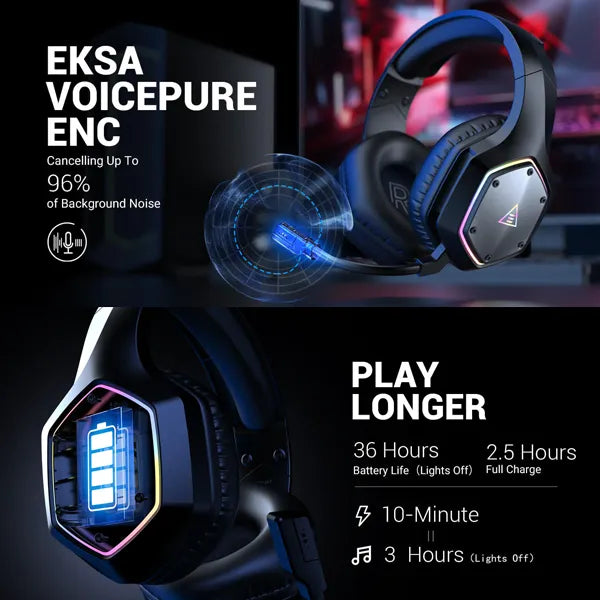 DarkEcho Wireless Gaming Headset – 2.4GHz, 7.1 Surround Sound, ENC Mic, RGB, PS5/PS4/PC/Switch/Xbox